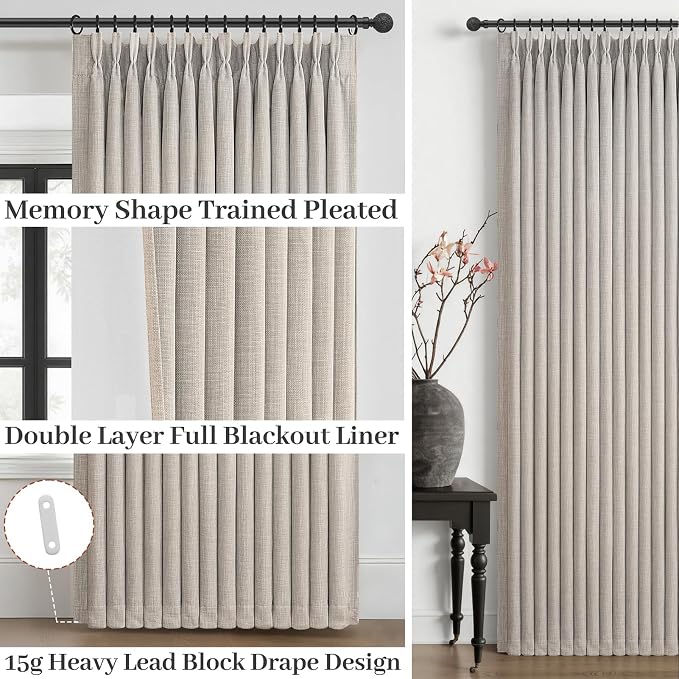 Pinch Pleated Blackout Office Curtains 105 Inches Extra Long 2 Panels Set - Image 4