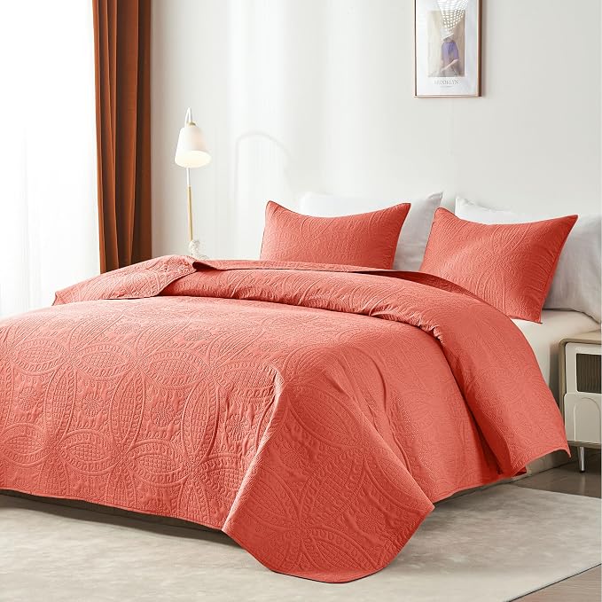akkialla Mocha Coral Twin Quilt Set, Ultrasonic Lightweight Bedspread Coverlet - Image 2
