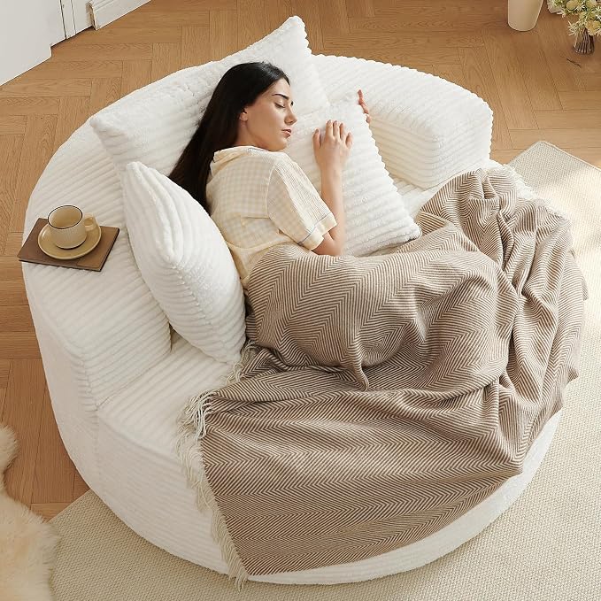 55'' Oversized Round Chair Lounge Chaise Indoor, Cloud Corduroy Upholstered - Image 5