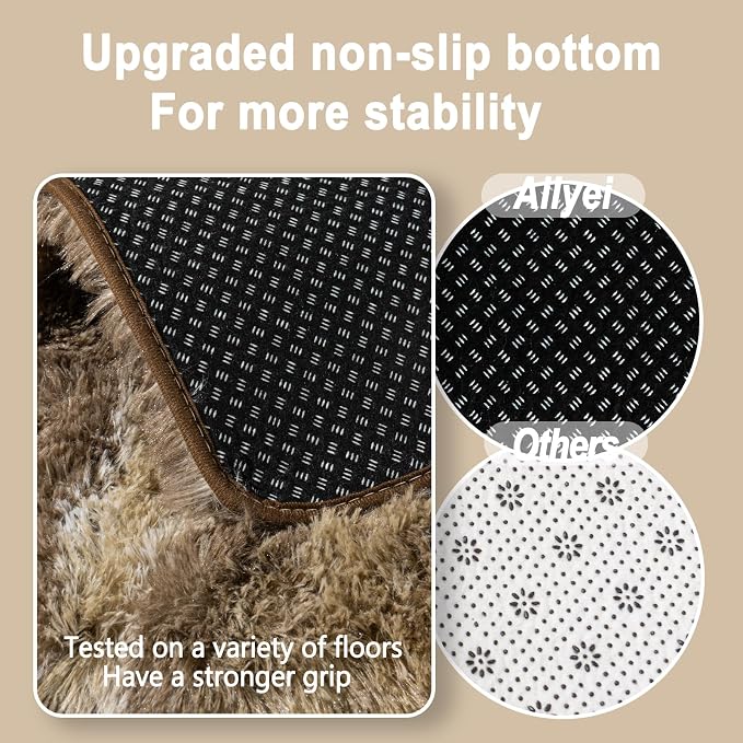 Soft Runner Rugs for Bedroom Hallways, 2x5 Abstract Brown Fluffy Shag Throw - Image 4