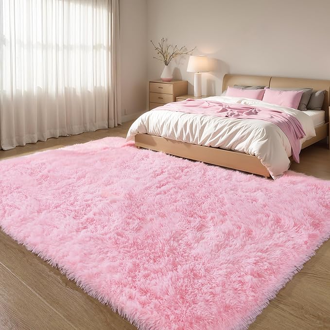Pink Fluffy 8x10 Large Area Rug, Soft Washable Fuzzy Furry Shag Rug | Cute - Image 7