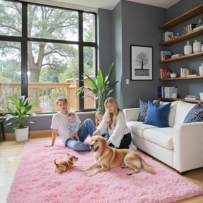 Small Shag Area Rug for Bedroom, 2x3 Pink Soft Plush Carpet | Non-Slip Floor Mat - Image 6