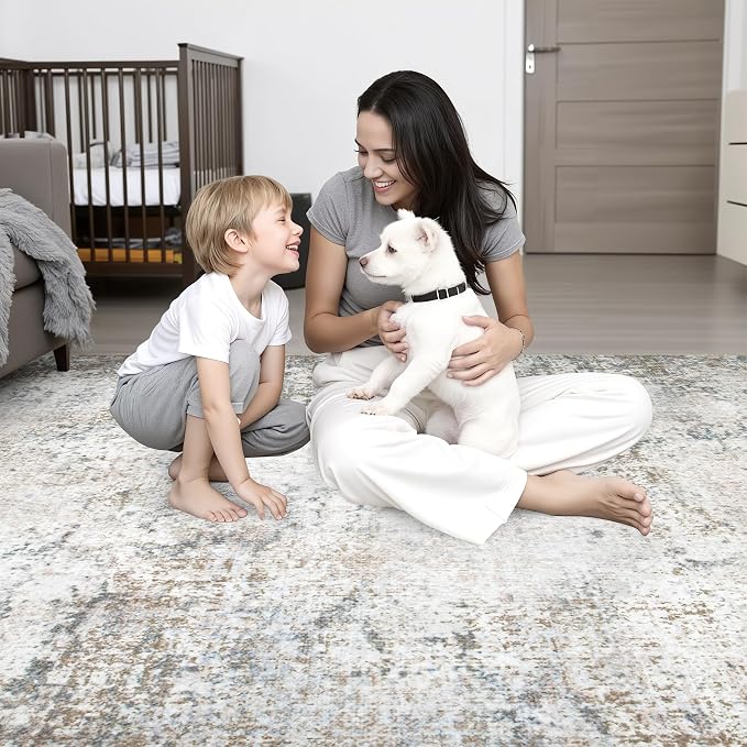 Area Rug Living Room: 6x6 Modern Washable Indoor Soft Carpet Brown | - Image 8