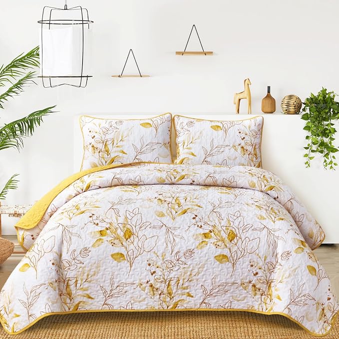Anibedding Yellow Quilt Set King, Botanical Bedspread Bedding Set | Soft by Anibedding