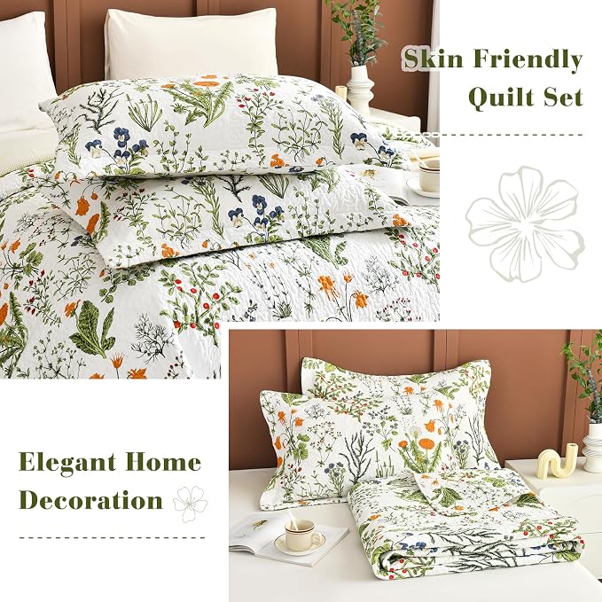 QSH 3Pcs Oversized King Quilt Set, 100% Cotton Floral Bedspreads Bedding - Image 7