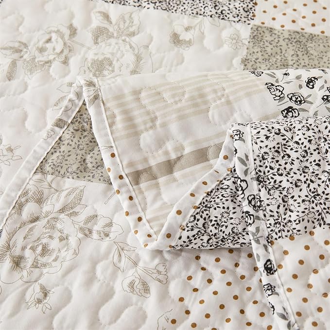 Cmfshape Summer Floral Queen Quilt Set, Reversible Quilted Bedspread - Image 4