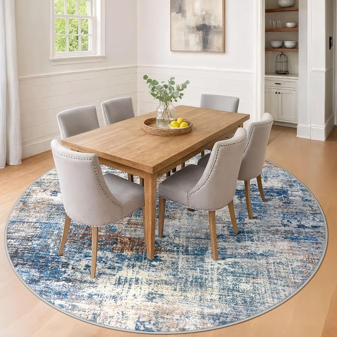 Abstract Round Area Rug 8 Ft Washable Circle Rugs Large Round Rug Non Slip Thin - Image 3