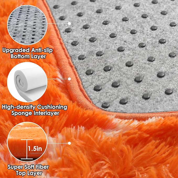 Area Rugs for Bedroom Living Room, 4x6 Fluffy Orange and White Throw Rug - Image 4