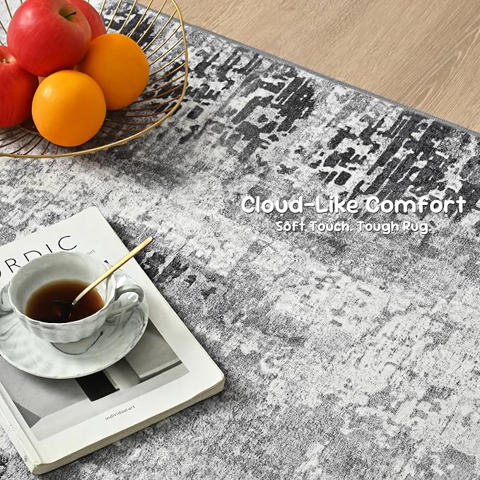 Entryway Rug 3x6 Grey Bedroom Area Rug Washable Non Slip Abstract Boho Rugs - Image 6
