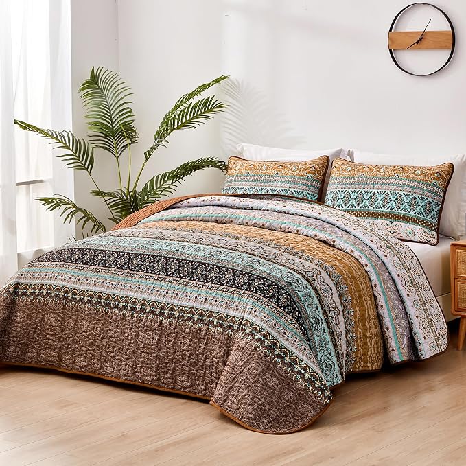 WONGS BEDDING Boho Fall Quilt Set Twin, Ultra Soft Lightweight Bedspread - Image 2