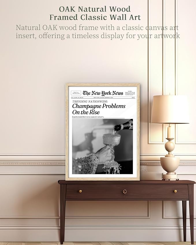 iHery 12x16in Champagne Problems on the Rise Framed Newspaper Art | Natural OAK - Image 2