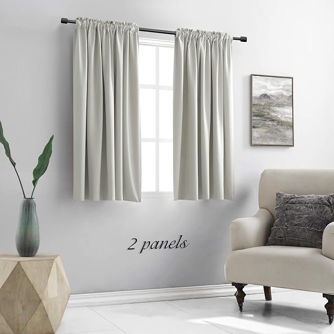 45 Inch Length Curtains Light Gray Blackout Curtains Drapes- All Season Thermal - Image 2