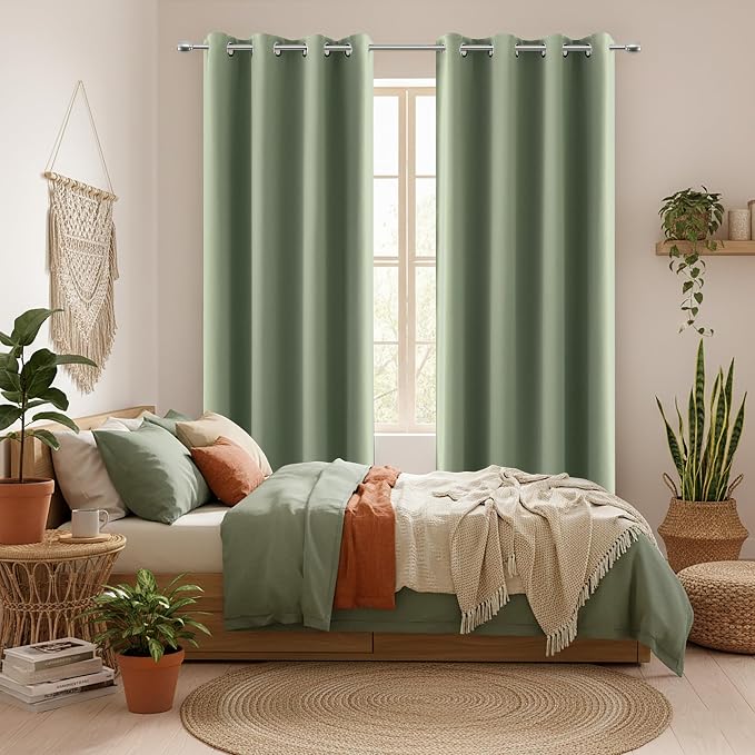 KOUFALL Nursery Curtains Boy Blackout, Sage Green Boho Woodland Theme Room - Image 2