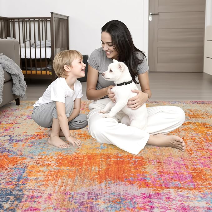 Area Rug Living Room: 8x8 Modern Washable Soft Carpet Galaxy Haze | - Image 2