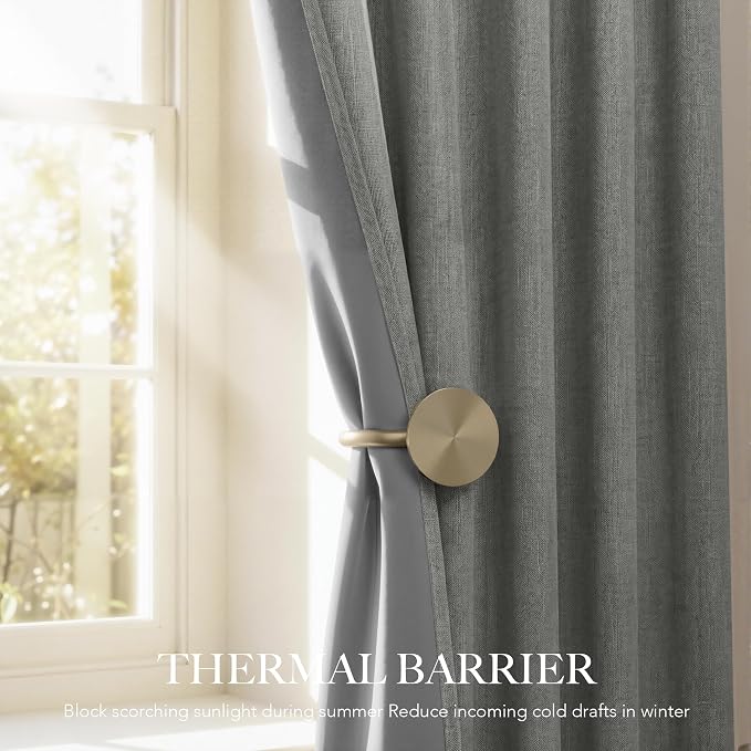 RYB HOME 100% Blackout Linen Textured Curtains 84 inches Long, Thermal - Image 4