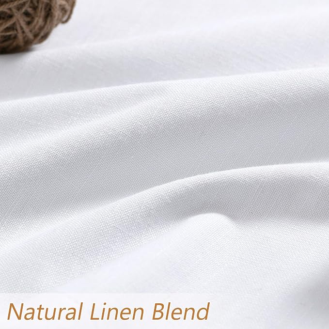 White 100% Blackout Linen Curtains 144 Inch Length 2 Panels Set - Image 5