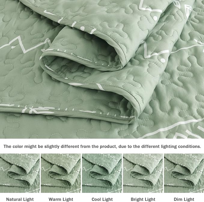 Sage Green King Size Quilt Set, 3 Pieces Boho Striped Bedspread | Soft - Image 5