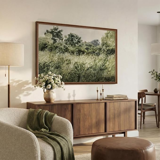 Large Framed Vintage Wall Art, Modern Farmhouse Green Botanical Landscape - Image 9