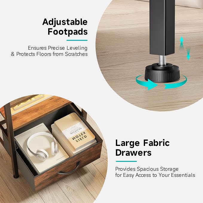 Lazzanto Nightstand with Rear Charging Station, LED Light, 3 Drawers, 2 USB-A - Image 6