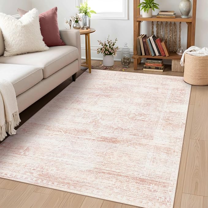 Latte&Fog 3x5 Entryway Pink Area Rugs, Vintage Floral Washable Cute Rugs | - Image 4