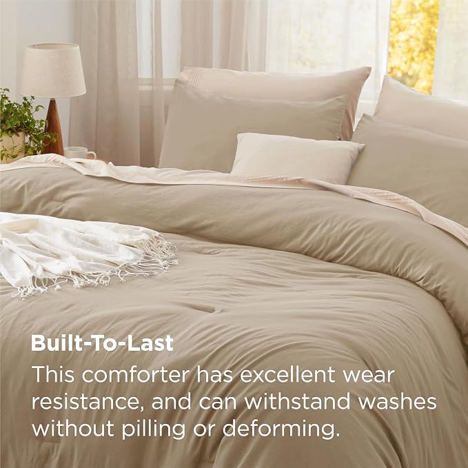 Bedsure King Comforter Set, Khaki Soft Prewashed Bedding - Image 3