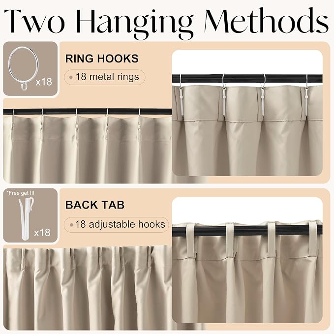 Etherealveil Taupe Pinch Pleated Blackout Curtains 2 Panels 60"x90" | Back Tabs - Image 8