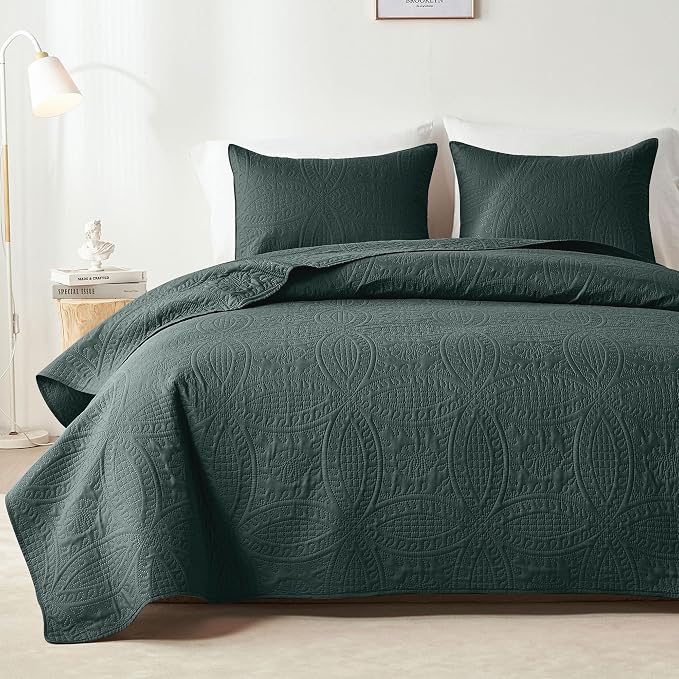 akkialla Mocha Forest Green Twin Quilt Set, Ultrasonic Lightweight Bedspread by akkialla