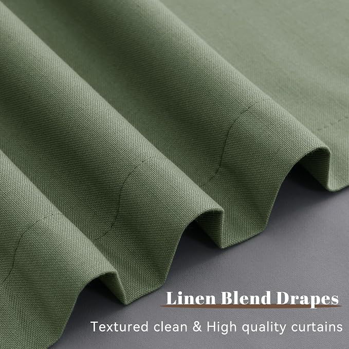 Olive Green 100% Blackout Linen Curtains - Image 8