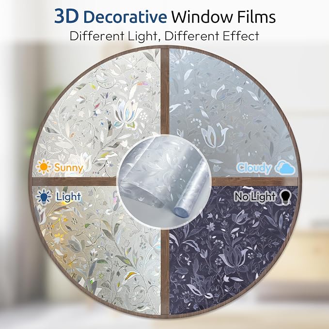 rabbitgoo Window Privacy Film, Stained Glass Cling, Tulip 29.5" x 157.4" | - Image 3