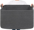 Goodpick 85L Large Woven Rope Blanket Basket, Dark Gray | 23.6'' x 15.7'' x by Goodpick