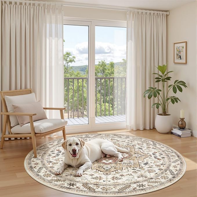 cotiled 6ft Round Living Room Area Rug, Traditional, Dining Room, and Home - Image 7
