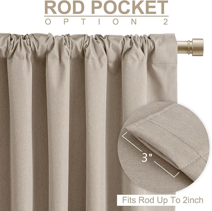 Linen Textured Blackout Sliding Door Curtains 90 Inch Long Burlywood Birch | - Image 4