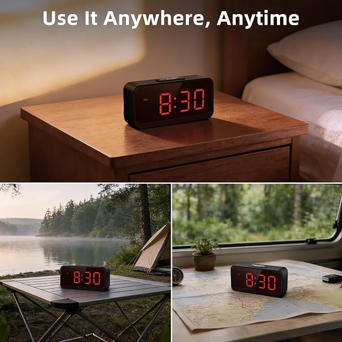 Battery Operated Small Alarm Clock: Compact Cordless Design | Digital Large - Image 7