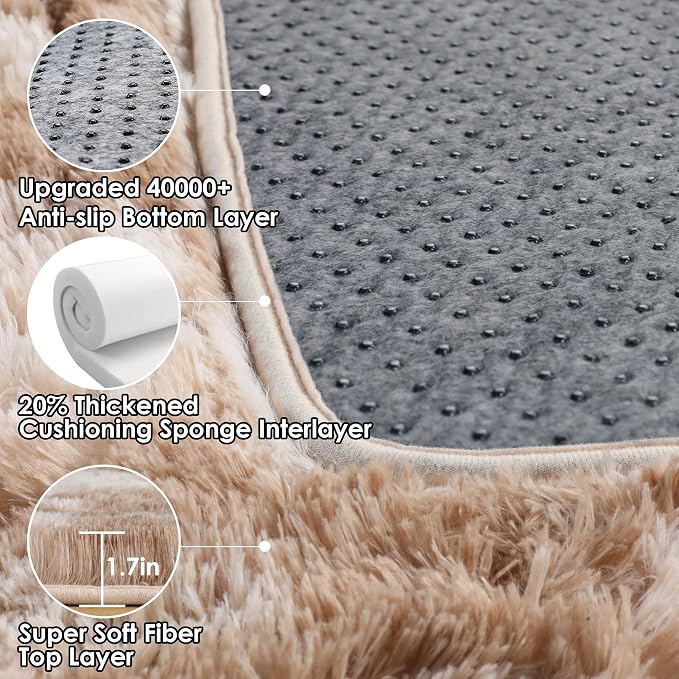 8x10 Area Rugs for Living Room, Tie-Dyed Beige Large Fluffy Bedroom Rug - Image 3