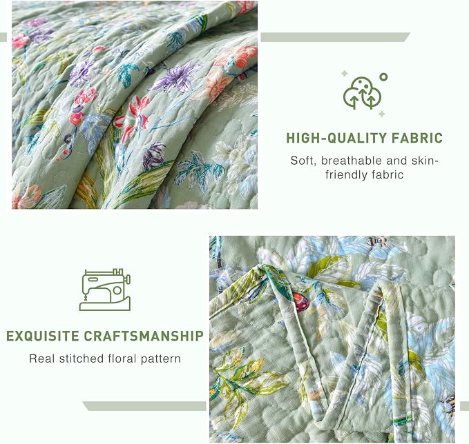 Lady Ann 100% Cotton Floral Twin Quilt Set, Vintage Soft 68x86 Coverlet - Image 5