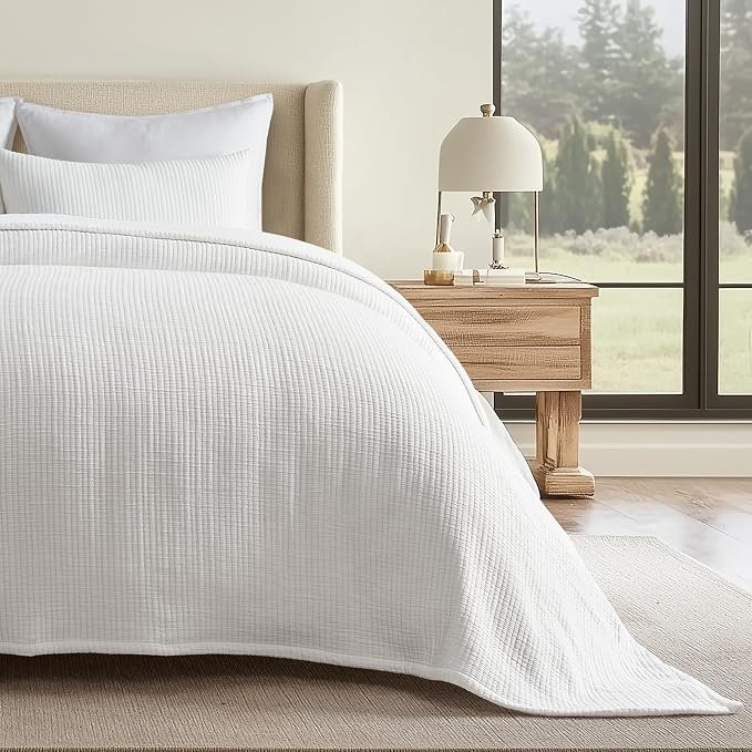 EVERGRACEHOME Cotton Gauze Matelassé Coverlet, King Size, Ivory White | Ultra by EVERGRACEHOME