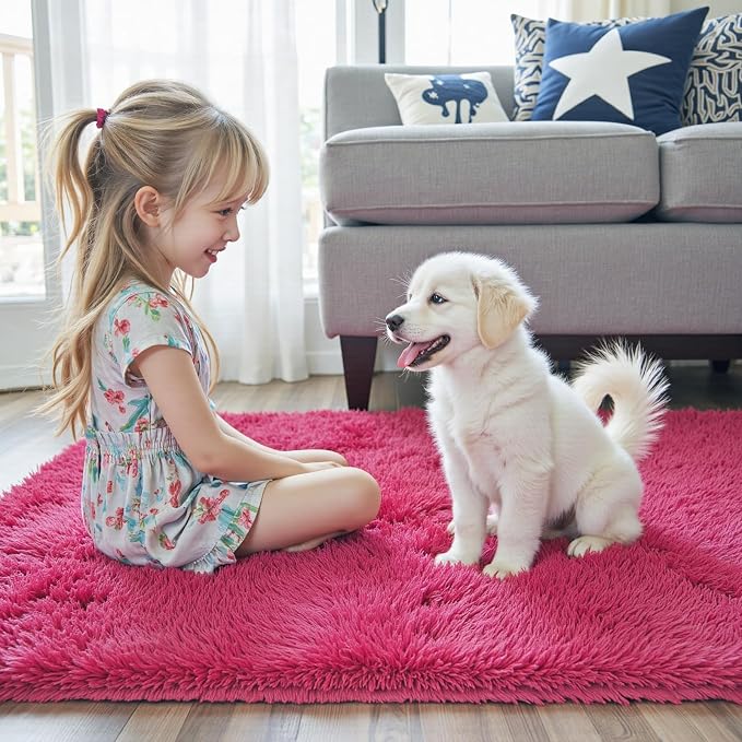 6x9 Shag Area Rug for Living Room, Hot Pink Soft Plush Fluffy Carpet | Non-Slip - Image 7