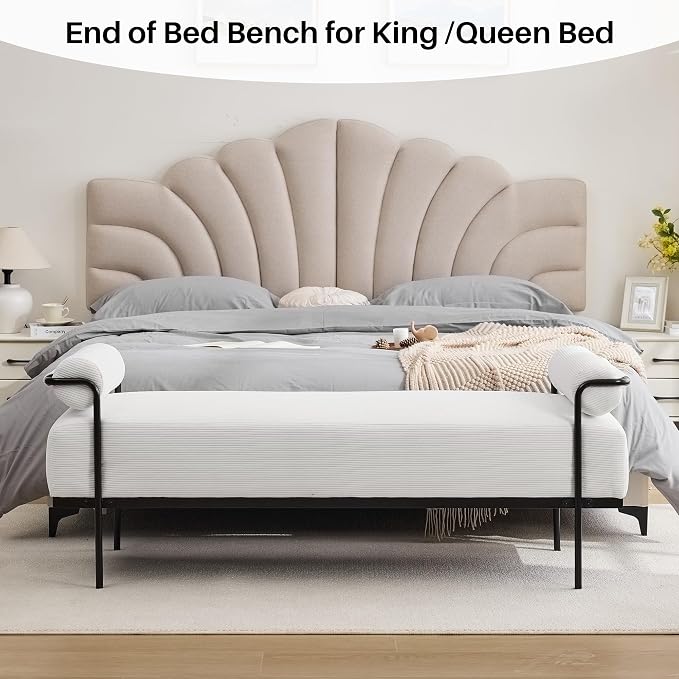 SOFTHION 61.2" End of Bed Bench, Corduroy Upholstered Entryway Bench, Footrest - Image 3