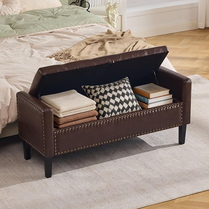 WUTUTUEE 47" Modern Water-Resistant Faux Leather Storage Ottoman Bench - Image 7