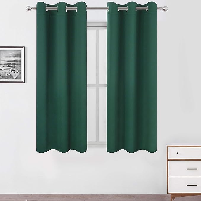 Dark Green Bedroom Blackout Curtains/38 x 63 Inch Long/Set of 2 Curtain by Lemomo