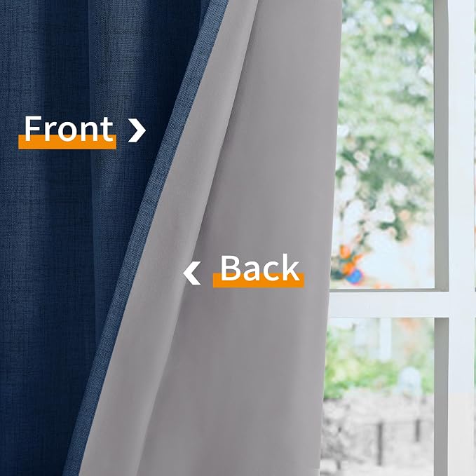 YoungsTex Navy Blue Linen Blackout Curtains 68 Inches Long - Image 6