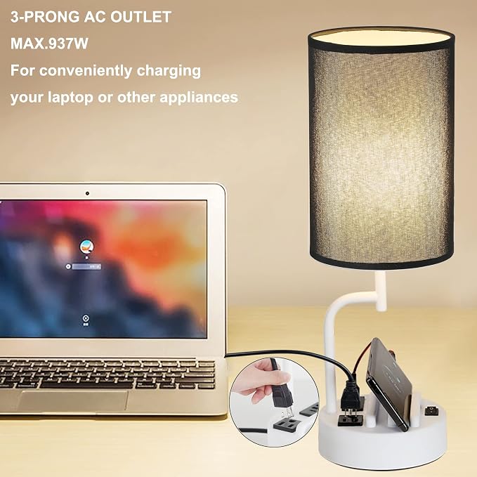 Dreamholder Table Lamp with 3 USB Charging Ports, Modern Desk Lamp with AC - Image 4