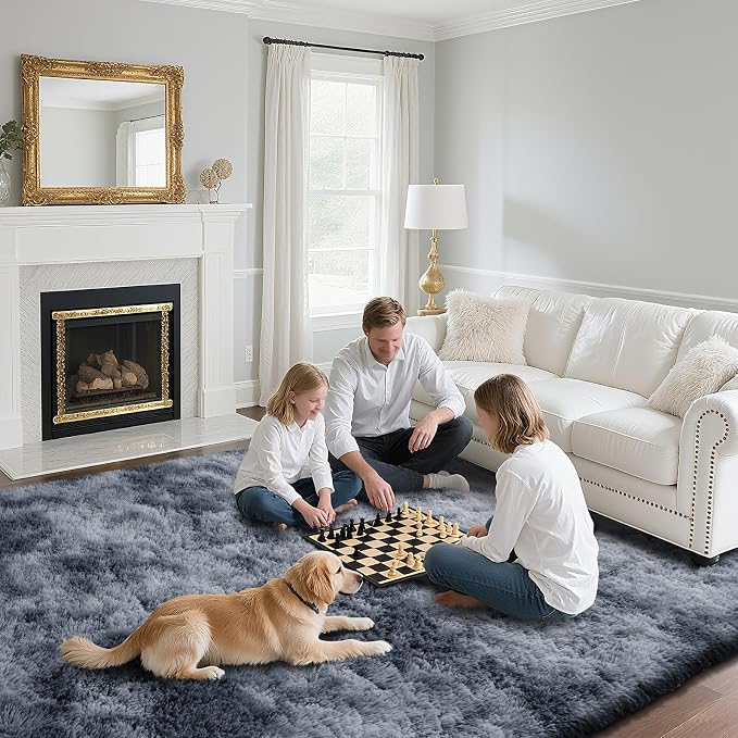Mottled Grey 9x12 Area Rugs for Living Room, Fluffy Shag Rug Large Carpet | - Image 4