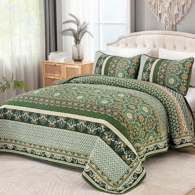 Yiran Quilts King Size, Fall Olive Green Bedspreads Bedding Set | Lightweight by Yiran
