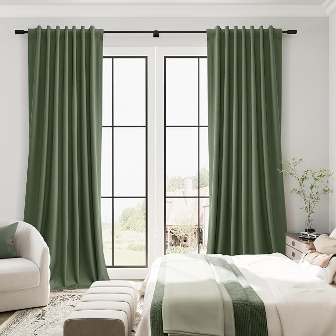 Olive Green 100% Blackout Linen Curtains - Image 5
