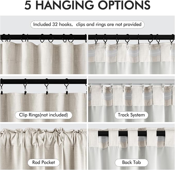 MIULEE 100% Blackout Back Tab Pleat Linen Curtains 50" Wx102 L, Birch | 2 Panels - Image 6
