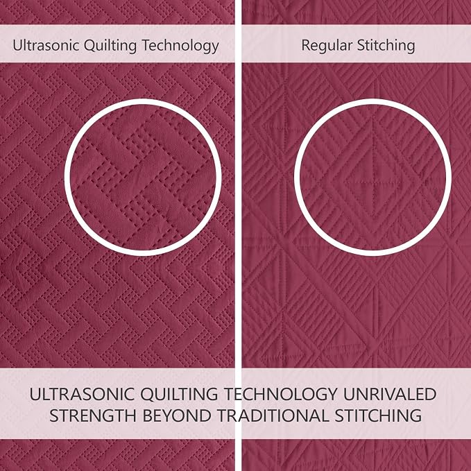 FLYMME Oversized King/California King Quilt Set 118"x106", Burgundy 3-Piece - Image 3