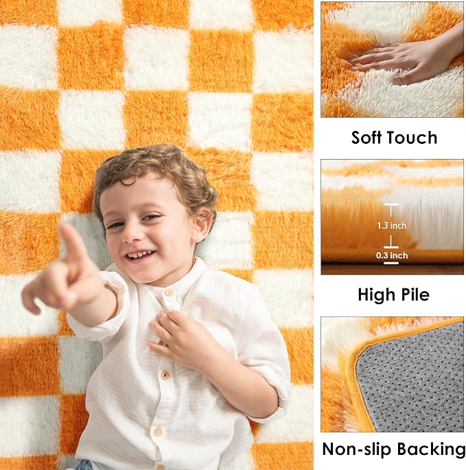 KICMOR 8x10 Area Rugs for Living Room, Large Soft Fluffy Checkered Big Fuzzy - Image 2