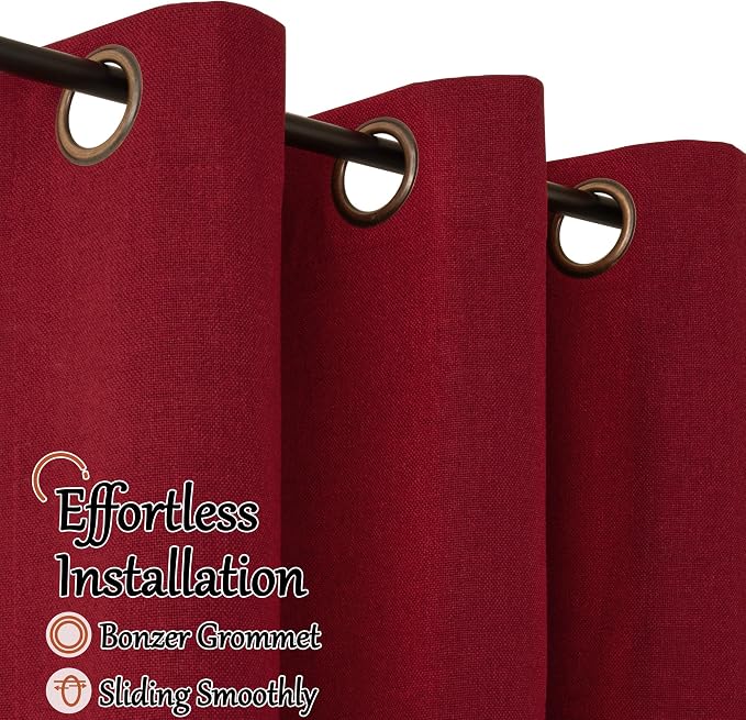 Linen Blackout Curtains 54 Inches Long 2 Panels Each 52 Wide Red | Thermal - Image 5