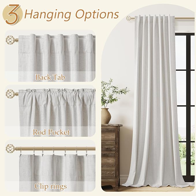 100% Natural Linen Blackout Curtains 84 Inch Long 2 Panels Set - Image 6